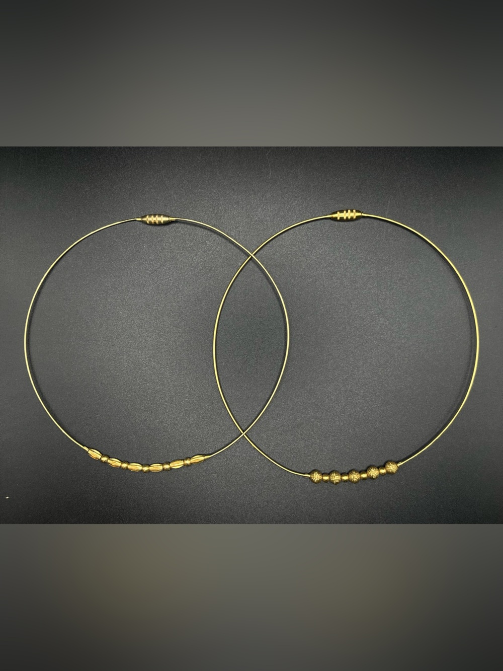 Two Gold-Tone Minimalist Hoop Necklaces Beaded Accent